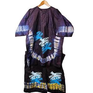 Handmade Shorts Top Tie Dye Set Short Sleeve Purple Casual Lightweight